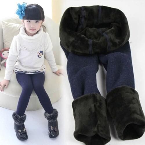 Winter Fur Girls Leggings Children KIds Thick Warm Elastic Waist Colorful Cotton Pants