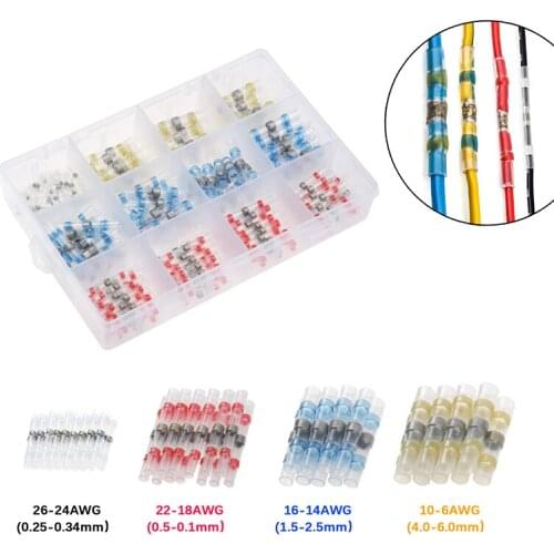 200Pcs Electrical Wire Connector Insulated Butt Connector Kit Heat Shrink Sordering Terminals Waterproof Solder Sleeve Tube