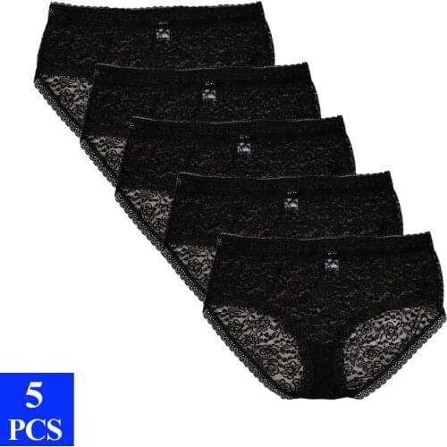 5pcs/pack sexy lace black women panties high rise soft cotton women underwear hollow out sexy girl Lingeries female women briefs