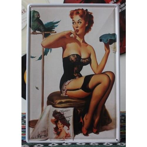 50pcs/lot Metal Sign shabby chic Metal sign Vintage Retro Shabby chic parrot girl funny wall plaque G-15