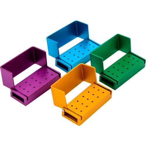 8pcs Dental Cleaning Bur Box 15 Holes Dental Lab Opening Disinfection Aluminum Bur Holder