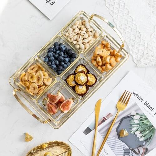 Golden Border Fruit Platters and Trays Snack Sugar Bowls and Plates Format Tray Set Desktop Dried Fruits Platos Home Decoration
