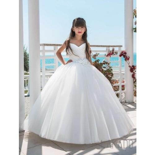 Kids Ball Gown Sweetheart Ivory Girls Fluffy Junior Pageant Dress For Wedding Party