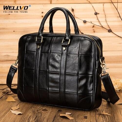 Office PU Leather Handbag Designer 14in Laptop Briefcase Business Handbag For Men Large Capacity Messenger Shoulder Bag X251C