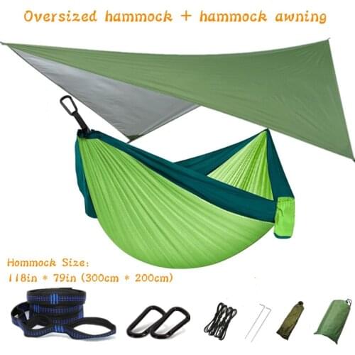Oversized Double 118inx79in Hammock with Tree Straps and Rain Fly, Indoor Outdoor Backpacking Survival & Travel Camping Hammock