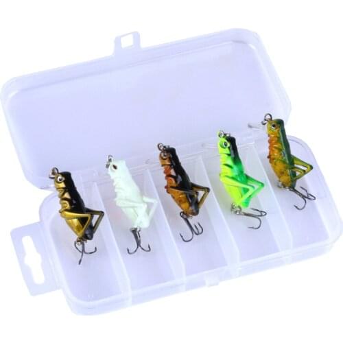 HENGJIA 5Pcs/box Artificial Luminous Locust Grasshopper Insect Fishing Lures Hard Baits artificial bait jig wobblers