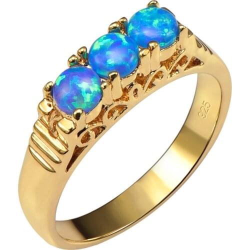 Hot Sale Exquisite Blue Fire Opal Yellow Gold Cover Ring Beautiful Jewelry Size 5 6 7 8 9 10 F1555