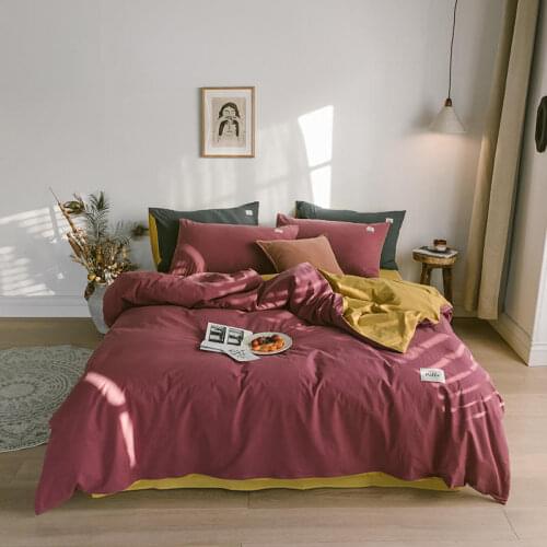 2020 Two color crash Bedding Sets Tomato red/yellow Bed Set Washed cotton Bedding Plain colour bed linen single/double bed