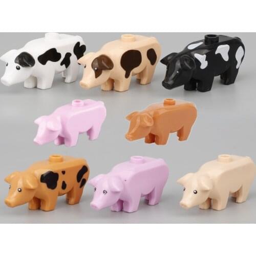 Cute Pigs Building Blocks MOC City Accessories Spotted Pig Farm Animal Model Bricks Parts Toys for Children Educational C178