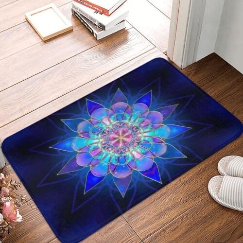 Blue Flower Mandala Fractal Doormat Carpet Mat Rug Polyester Anti-slip Floor Decor Bath Bathroom Kitchen Balcony 40x60