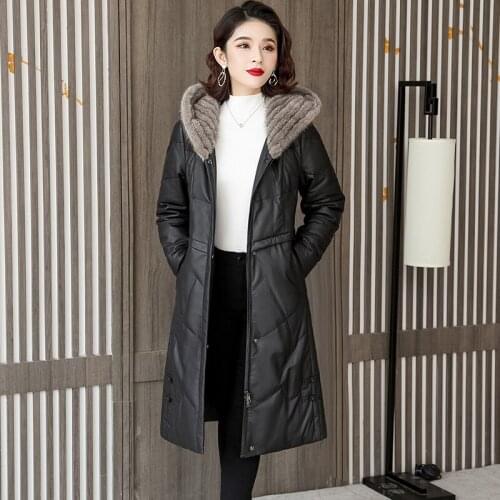 Winter Genuine Leather Jacket White Duck Down Coat Natural Mink Fur Coats Hooded Warm Sheepskin Jackets Thick Clothes WPY4036