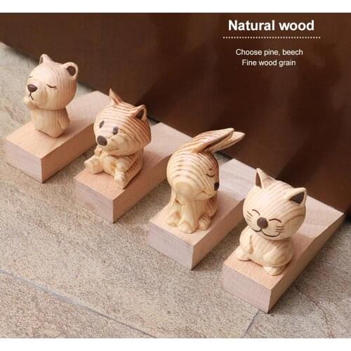 Cute Cartoon Animal Wooden Door Stopper Carmen Anti-Collision Anti-Wind Decorative Doorstops Holder Heavy Duty Wall Protector