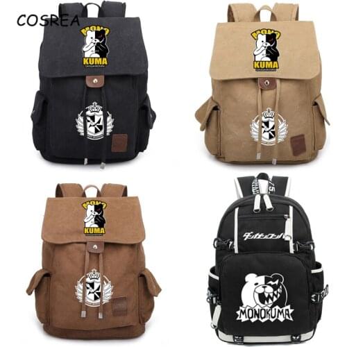 Boys Anime Danganronpa Dangan Ronpa Cosplay Backpack Monokuma Canvas Knapsack Large Capacity Rucksack Bags Black White Bear Bag