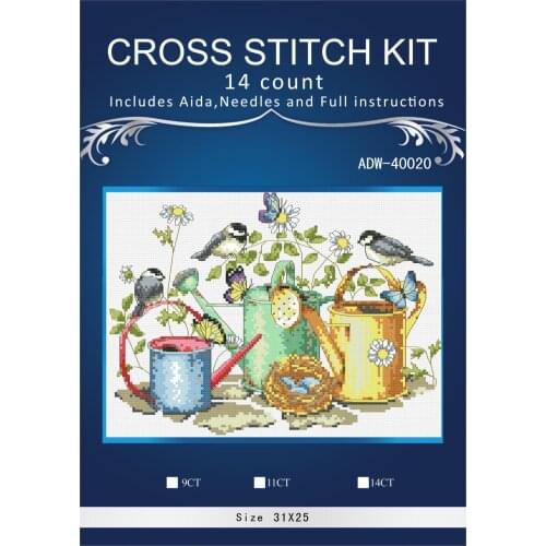 Lovely Counted Cross Stitch Kit Birds Bird Nest Butterflies Butterfly and Watering Pot Garden3th3x27cm, 14CT