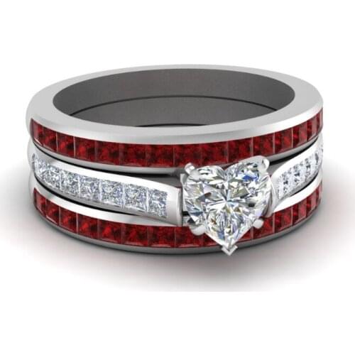 Milangirl Fashion Couple Rings Vintage Ring Romantic Crystal Rhinestones Heart Ring Set Wedding