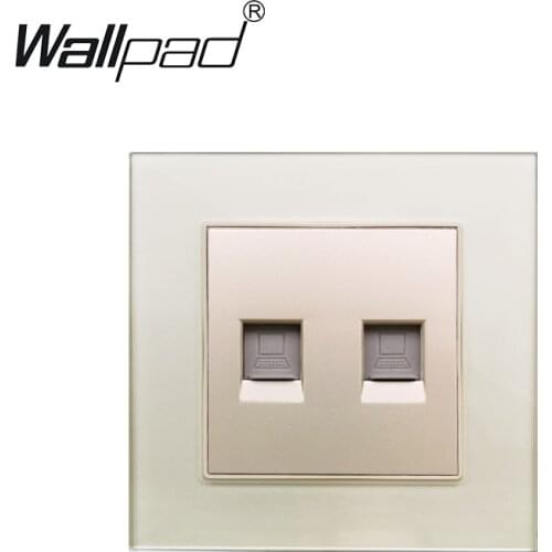 Rj45 Wall Socket Glass Panel Wallpad Double Data Internet Ports CAT5 Computer Connector 86mm * 86mm