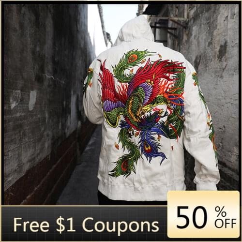2020 Autumn Winter New Super Heavy Industry Embroidery White Phoenix Yokosuka Embroidery Loose Men Women Sweatshirts Hoodies