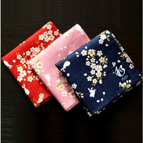New Arrival Japanese Style Nice Handkerchiefs For Female Floral and Rabbit Pattern Big Square Towel High Quality Hankies SY512