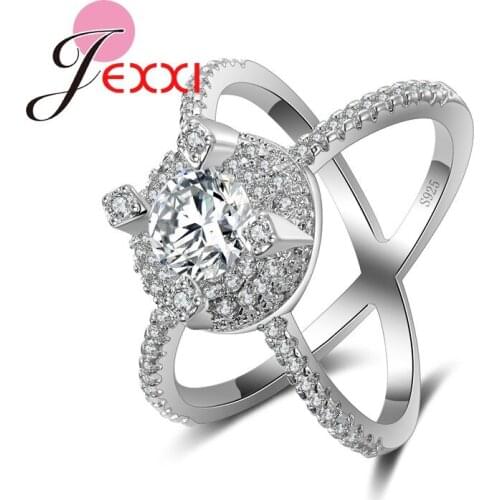 New Creative Design Double Circle Cross Rhinestone Crystal Women Personality Finger Rings Fashion Stamp Silver Jewelry