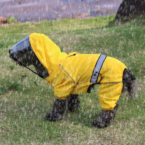 Pet Four Foot Clothes Cat Dog Universal Waterproof Raincoat with Hoodie Refleative Raincoat Safe Outdoor Walking Pet Supplies