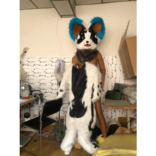 Bend legs customized available real photo full sets #66 white cat Suit fursuit Costume fox Party Fancy Dress Carnival Gift