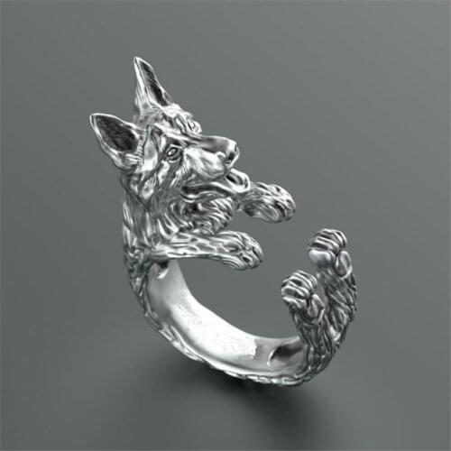 Retro Adjustable German Shepherd Rings Fashion Jewelry Animal Dog Rings