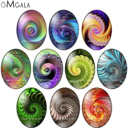 Handmade Mixed Whirling Fractal Patterns 13x18mm/18x25mm/30x40mm Oval photo glass cabochon flat back Making findings