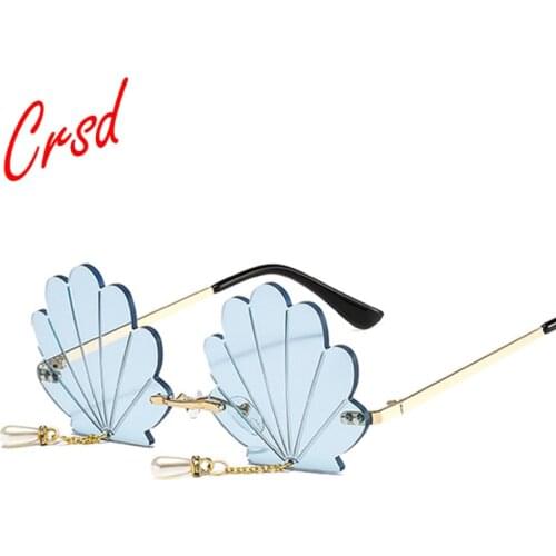 CRSD 2020 Fashion Designer Steampunk Shell Sunglasses Rimless Eyewear Women Men Pearl Dripping Tassel Frameless Glasses Oculos
