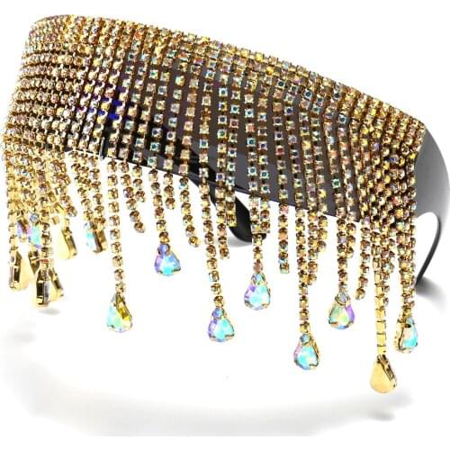 Veshion Luxury Woman Sunglasses Oversized One Piece Party Ladeis Sun Glasses Crystals Rhinestones Decoration Eyewear