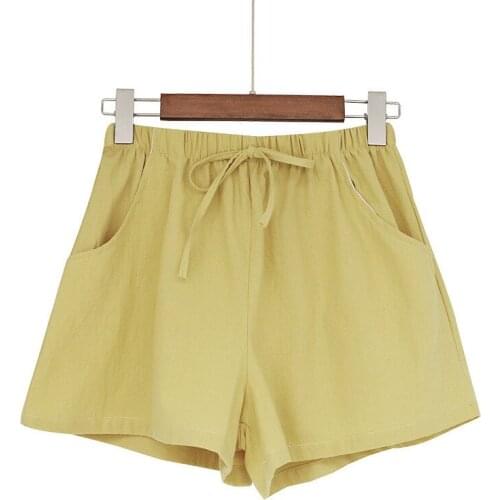 Loose Running Shorts Women Summer Cotton Linen Comfortable Shorts Feminino Ladies Elastic Waist Casual Belt Pocket Shorts