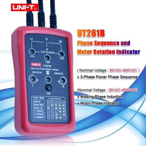 UNI-T Phase Sequence Motor Rotation Indicator Missing Phase Indication 3-Phase Power AC Voltage 90~600V UT261B