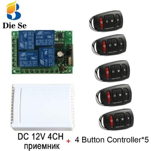 433MHz Universal Wireless Remote Control DC 12V 4CH Relay Receiver Module RF Switch 4 Button Remote Control Gate Garage opener
