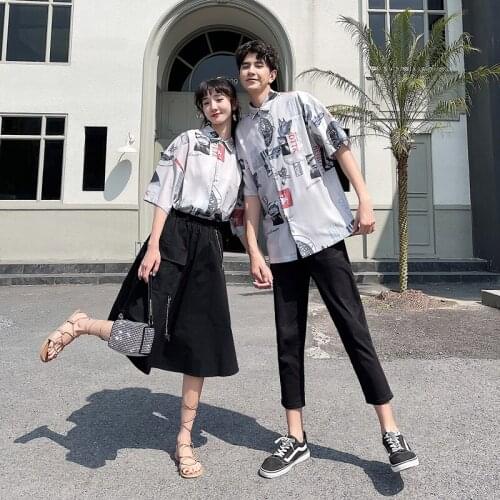 Newspaper grey harbor style vintage shirt loose couple outfit couples clothes couples clothing