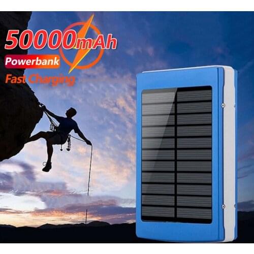 50000mAh Solar Power Bank with USB Mobile Phone External Battery Travel Outdoor Emergency Fast Charger for IPhone Xiaomi Samsung