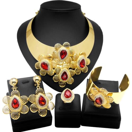 Yulaili New Arrival Europe And America Design Simple And Stylish Necklace Earrings Bracelet Ring For Women Wedding Jewelery Set