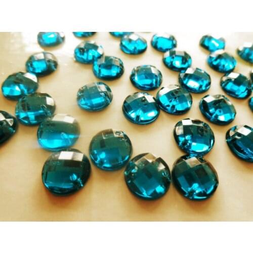 ZBROH 300pcs 10mm Round flatback Sew on rhinestones blue-green gem stones Acryl crystal strass diamond hand sewing beads