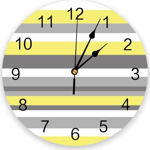 Yellow Gray White Stripes Wall Clock Round Style Fashion Modern Design Wall Clock Home Living Room Bedroom Decoration