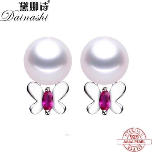 2020 Women Shiny Crystal butterfly Stud Earrings 5A High Luster Real Natural Freshwater Pearl Earrings Solid Silver S925 Jewelry