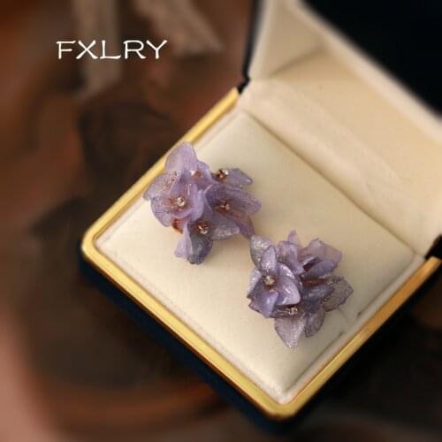 FXLRY Original Handmade Natural Pearl Small Daisy Vintage Preserved Flower Purple petals Earrings For Women Jewelry