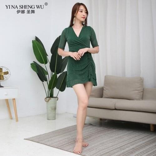 Women Belly Dance Costume One Piece Dress Outfit Sexy V Neck Oriental Dance Practice Show Skirt Short Sleeve With Underpants