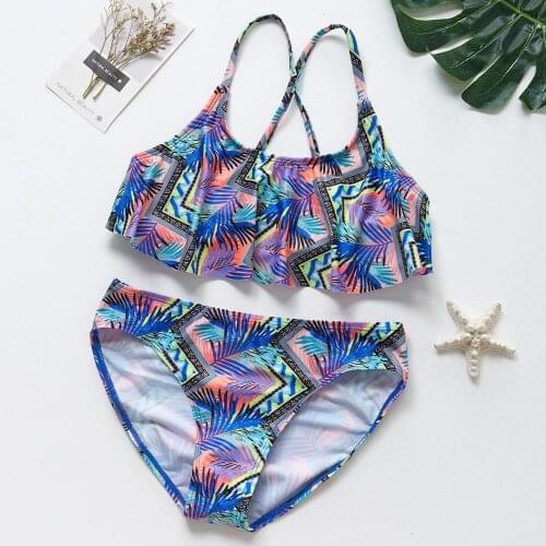 2019 Girls Ruffle Swimsuit 5-14Y Two-pieces Children Girl Tankini Set Summer Bathing Suit Kids Cute Beachwear 9007
