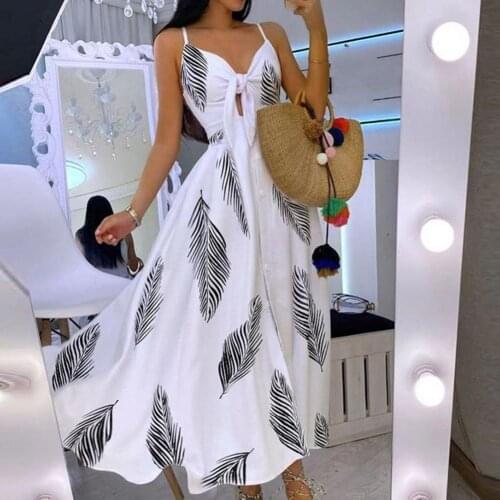 50% Hot Sales Summer Dress V Neck Printing Female Women Sleeveless Floral Print Dress for Party