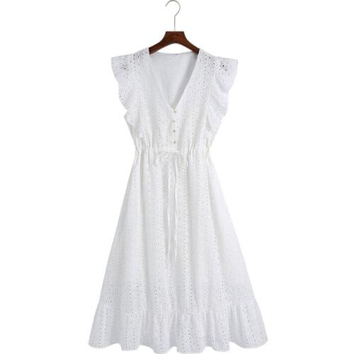 New womens dress European and American wind bubble sleeve V collar temperament show thin dress in the long waist skirt