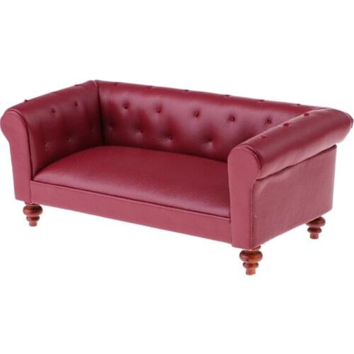 1/12 Dollhouse Furniture Leather Long Sofa Couch for Living Room Decoration