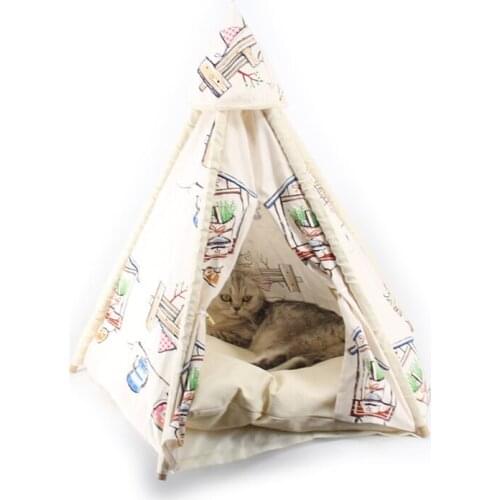 1pc DIY Cartoon Canvas Pet Camping Tent Sleeping Bed Mat Home Puppy Dog Cat Cage Rabbit Kitty Tent Play House Toy Gift