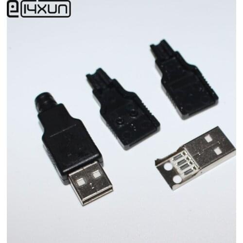 10pcs Type A Male USB 4 Pin Plug Socket Connector With Black Plastic Cover Welding Type 3 in 1 DIY Plugs for OD3.0mm Cable