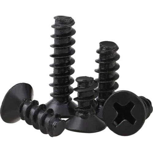 200Pcs M1.4 M1.7 M2 M2.3 M2.6 M3 Black Flat Head Phillips Self Tapping Screws Countersunk Head Screw Flat Tail
