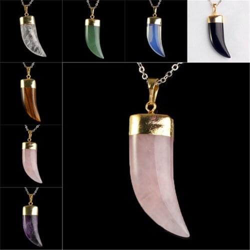 6pcs Clear Crystal Quartz Moon Shaped Necklace Pendant Natural Gem Stone Jewelry Chakras Reiki Pendants Druzy Pendulum Amulet
