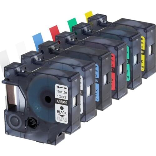 6 Pack 1/2 Inch Compatible DYMO D1 Label Tapes Combo Set DYMO 45010 45013 45016 45017 45018 45019 for DYMO LabelManager 160 280