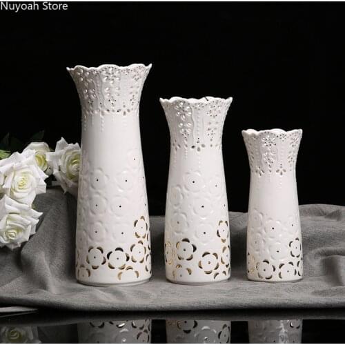 White Ceramic Vase Creative Hollow Crafts Living Room Dried Flowers Flower Arrangement Accessories Art Home Decoration Modern